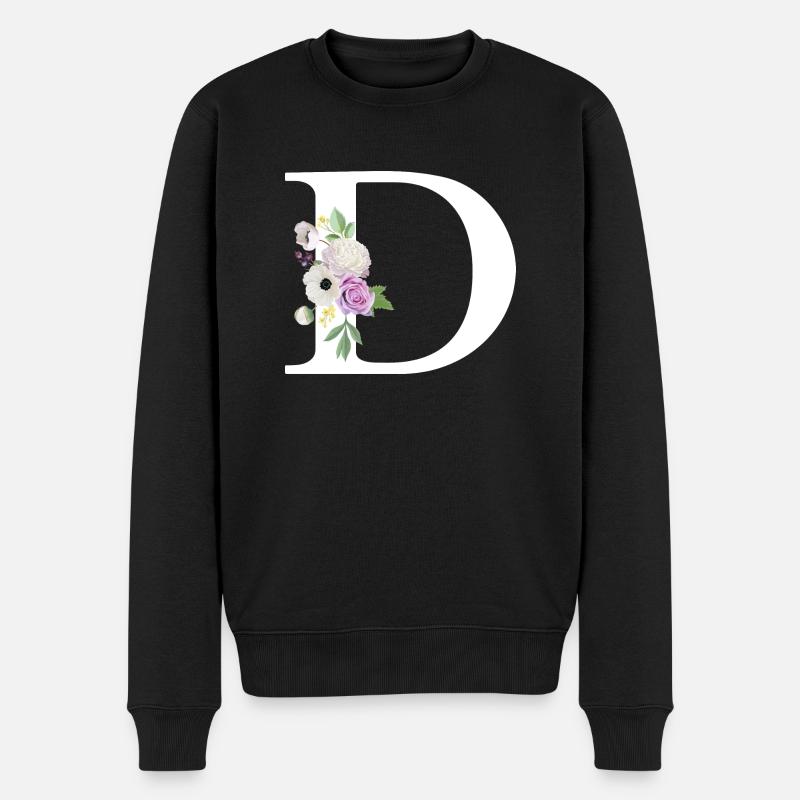 Lila Blumenbuchstabe D - Männer Premium Bio Pullover - Schwarz