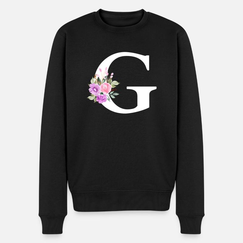 Lila Blumenbuchstabe g - Männer Premium Bio Pullover - Schwarz