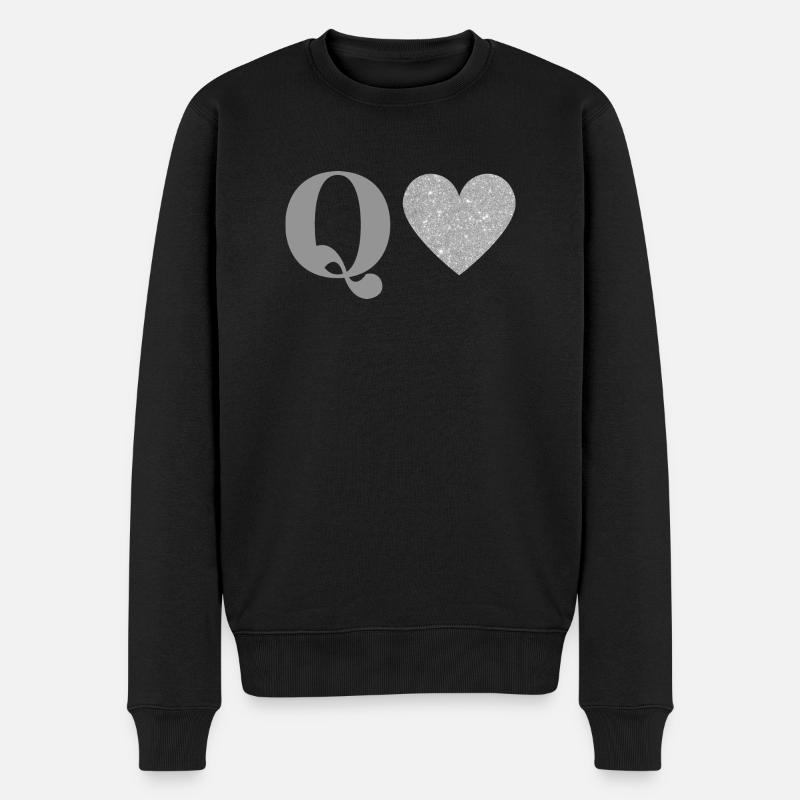 Silbernes Herz Q Buchstabe - Männer Premium Bio Pullover - Schwarz