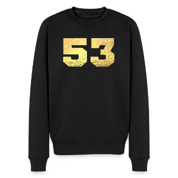 Nummer 53 Gold Glitter - 53. Jubiläum - Männer Premium Bio Pullover - Schwarz - Vorne - Nico (187cm)