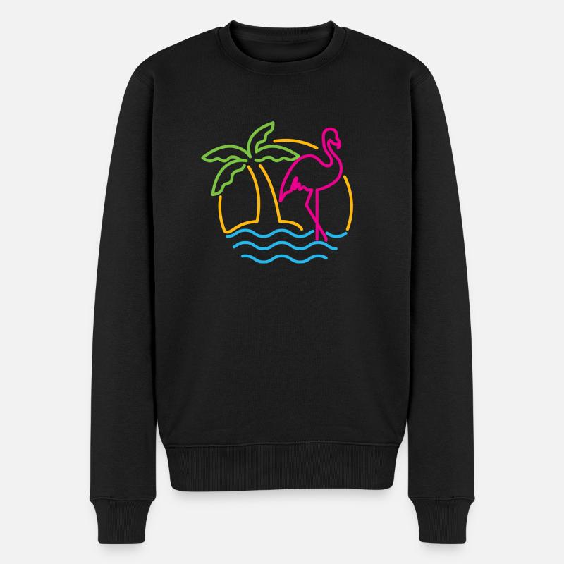 Retro Neon Sign Miami Pink Flamingo Sommer - Männer Premium Bio Pullover - Schwarz