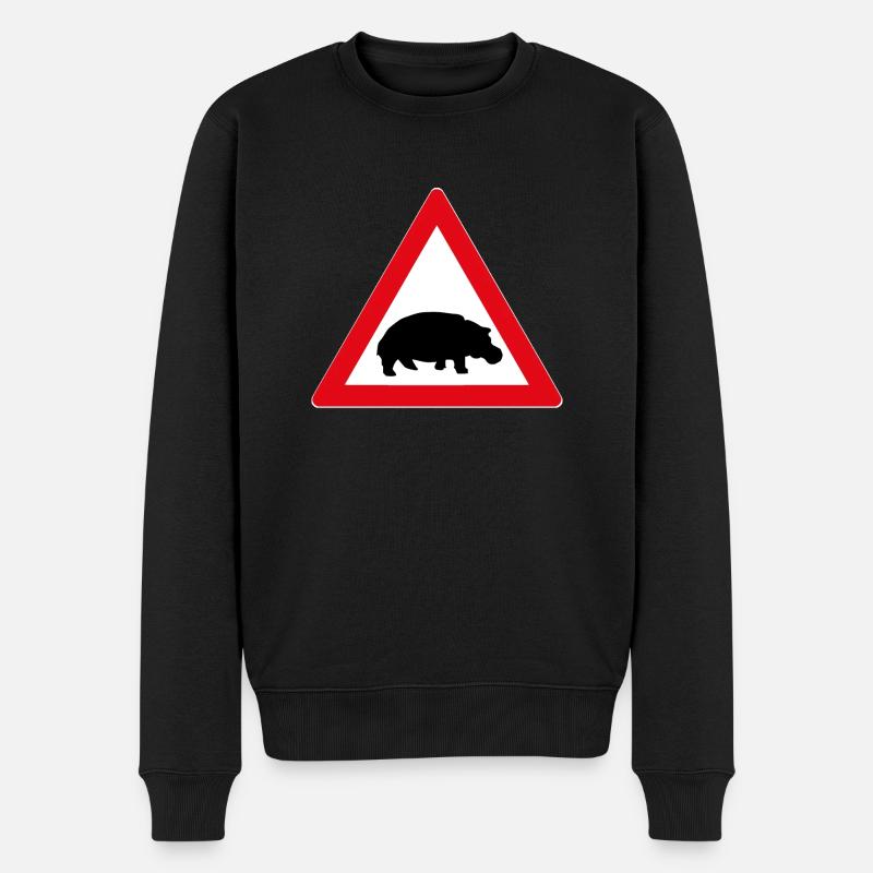 Signe de route avec l’hippopotame - Pull Premium bio Homme - noir