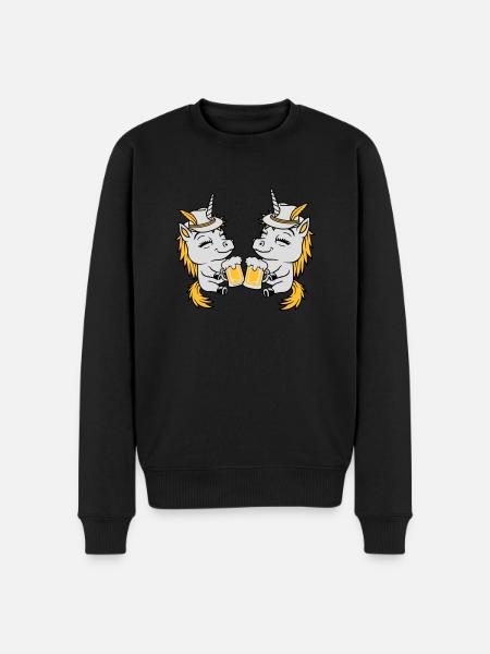 Einhorn Freunde Bier Anstoßen - Männer Premium Bio Pullover - Schwarz