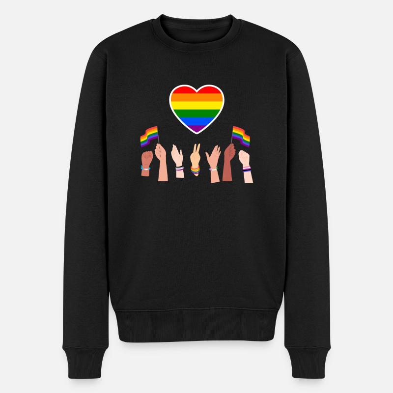 Herz Gay Pride - Männer Premium Bio Pullover - Schwarz