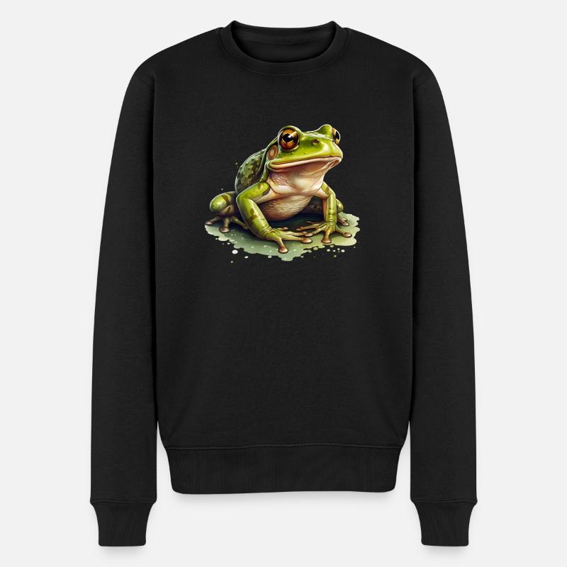 Grasfrosch sitzt in Wasserpfütze - Männer Premium Bio Pullover - Schwarz