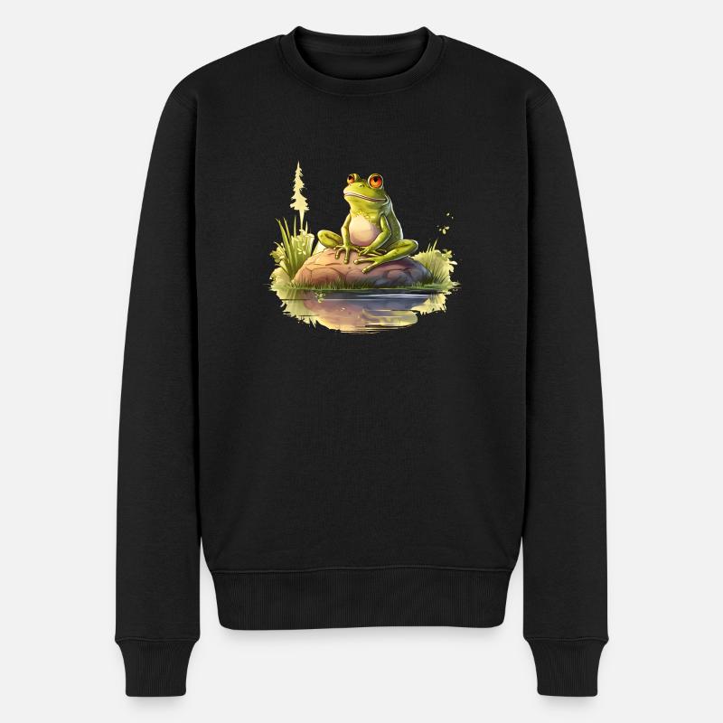 Frosch träumt in der Abendsonne - Männer Premium Bio Pullover - Schwarz