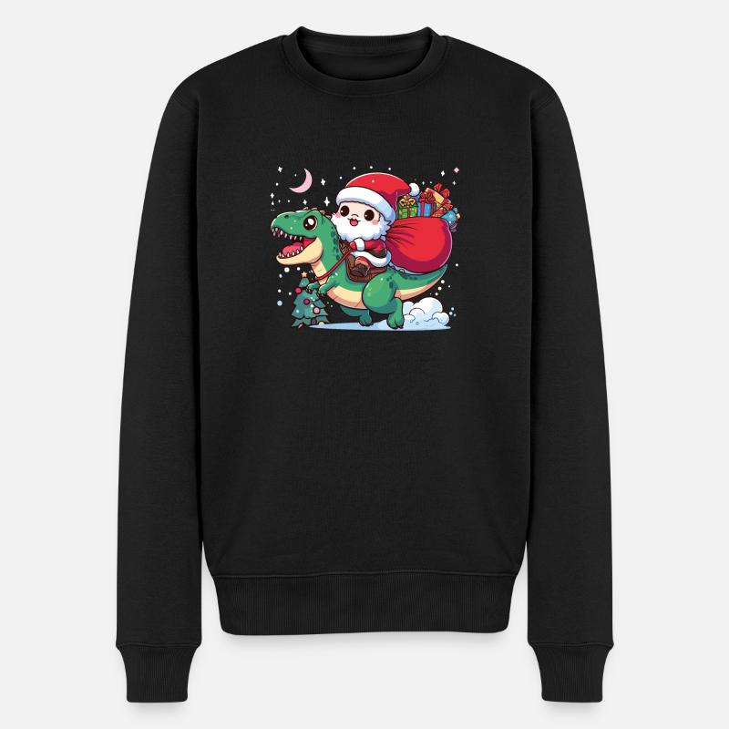 Weihnachtsmann und T-Rex - Männer Premium Bio Pullover - Schwarz
