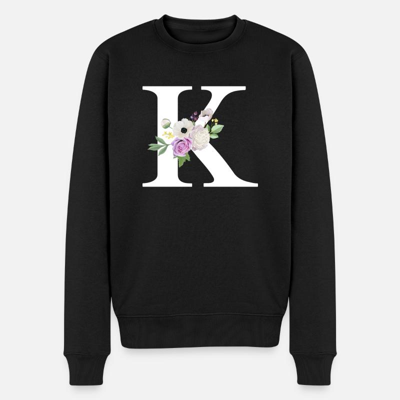 Lila floraler K-Buchstabe - Männer Premium Bio Pullover - Schwarz