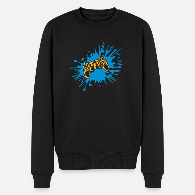 Tropfen Farbklecks Controller Konsole - Männer Premium Bio Pullover - Schwarz