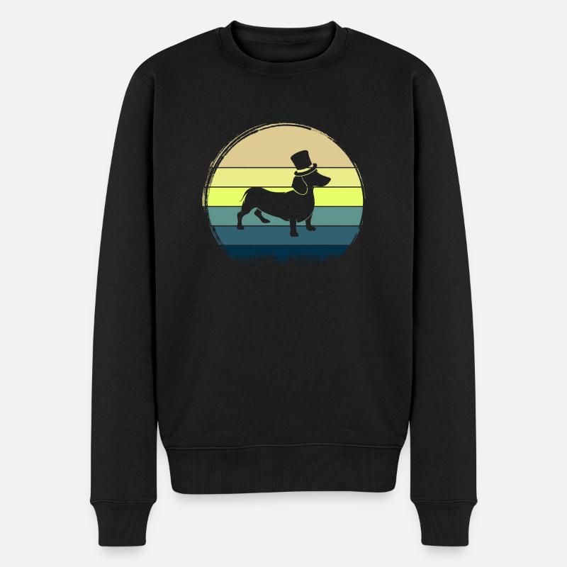 Soleil rétro avec teckel - Pull Premium bio Homme - noir