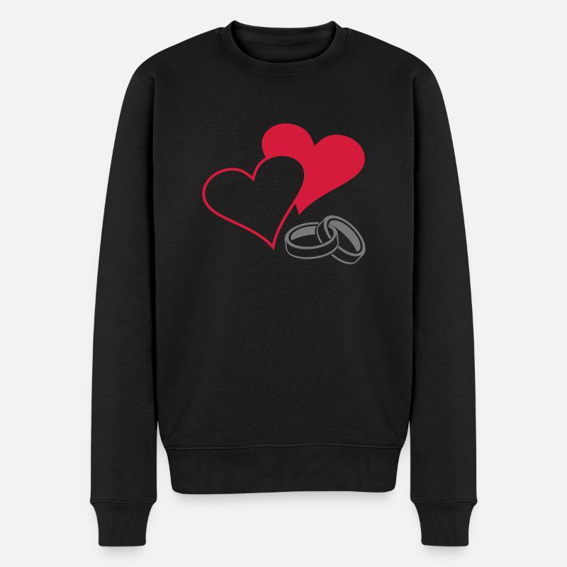 Herzen und Ringe - Männer Premium Bio Pullover - Schwarz