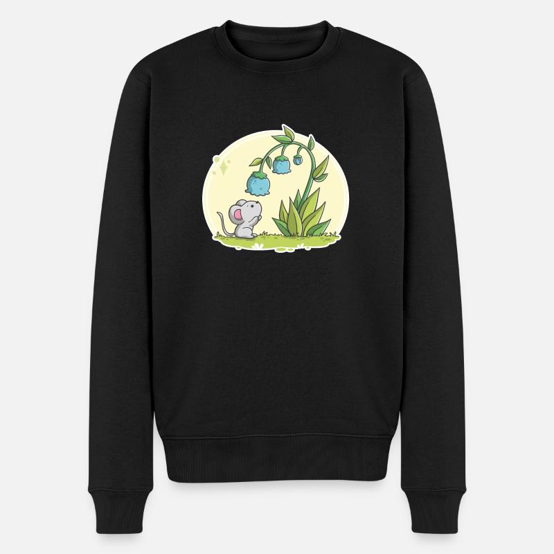Niedliche Maus schaut in eine Blüte - Männer Premium Bio Pullover - Schwarz