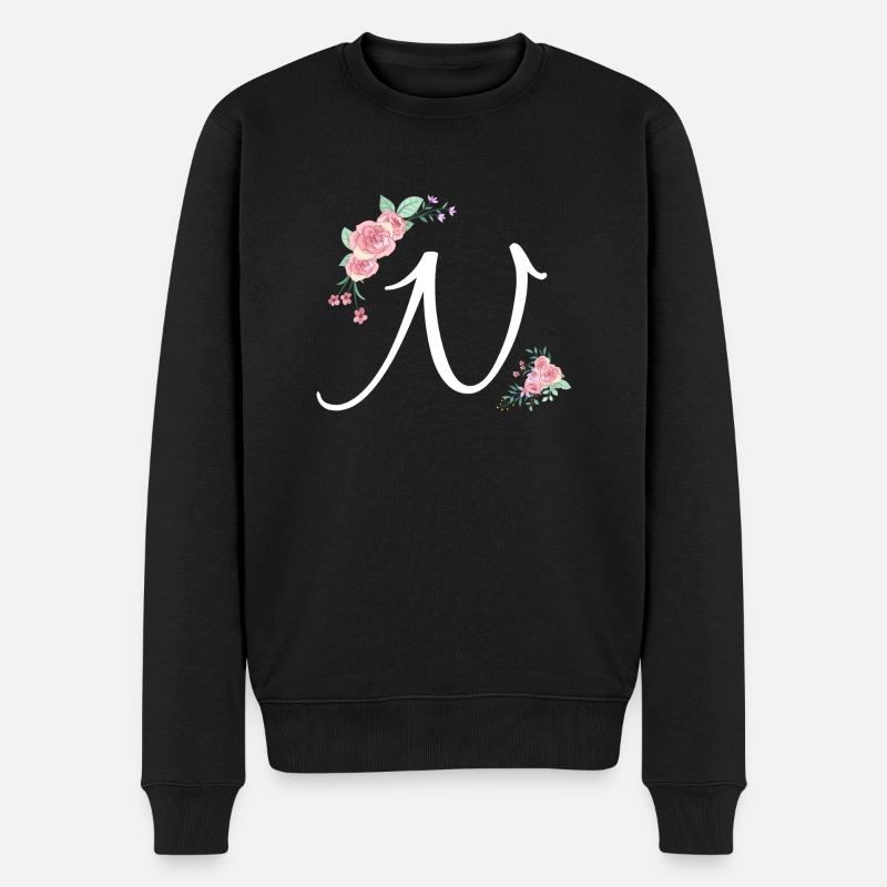 Lettre n fleurs - Pull Premium bio Homme - noir