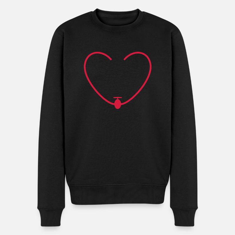 Herz Segelflugzeug - Männer Premium Bio Pullover - Schwarz