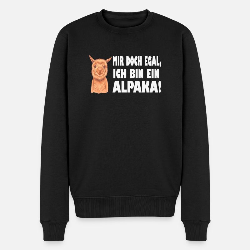 Alpaka, Mir doch egal, Spruch - Männer Premium Bio Pullover - Schwarz