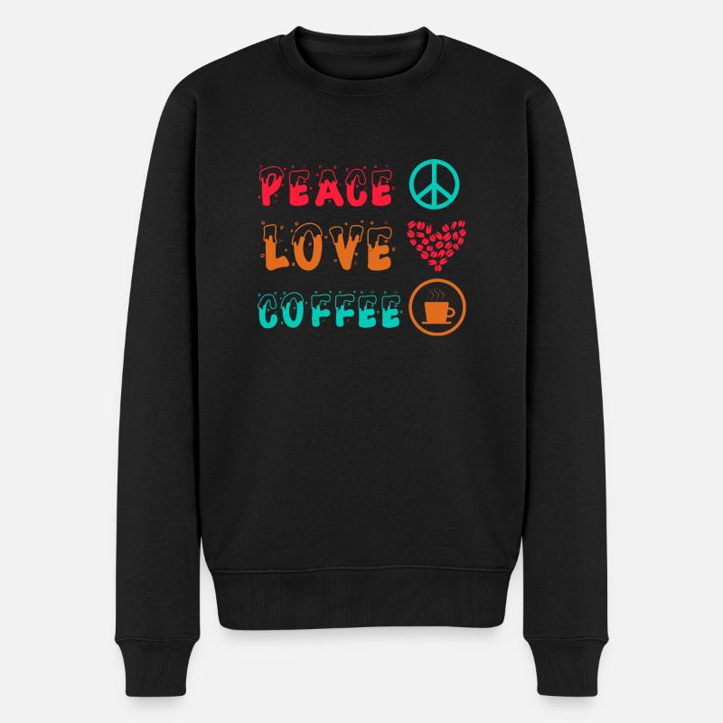 FRIEDEN LIEBE KAFFEE - Männer Premium Bio Pullover - Schwarz
