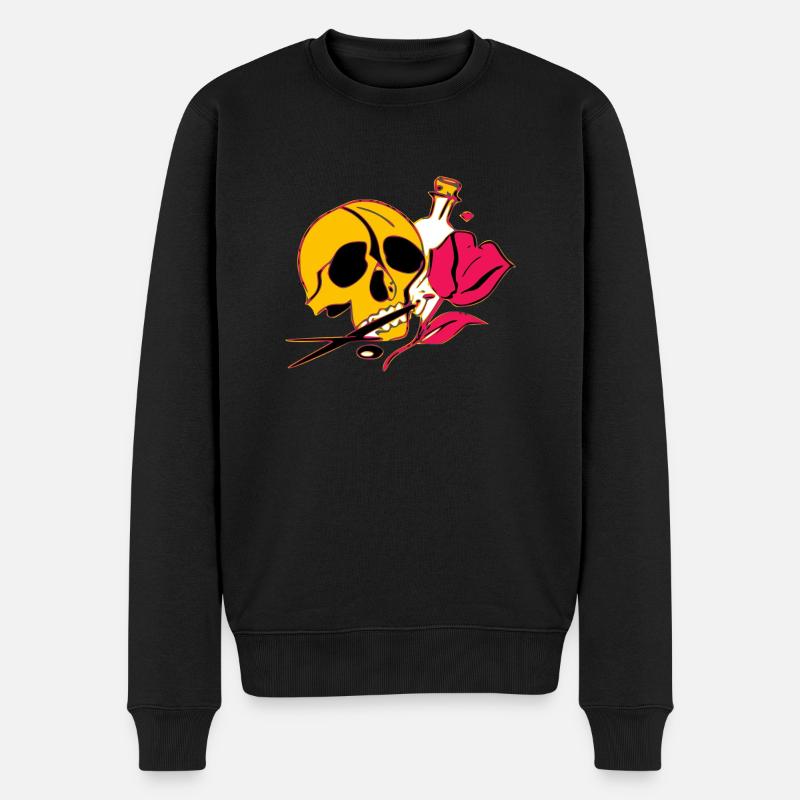 Crâne, bouteille et rose - Pull Premium bio Homme - noir