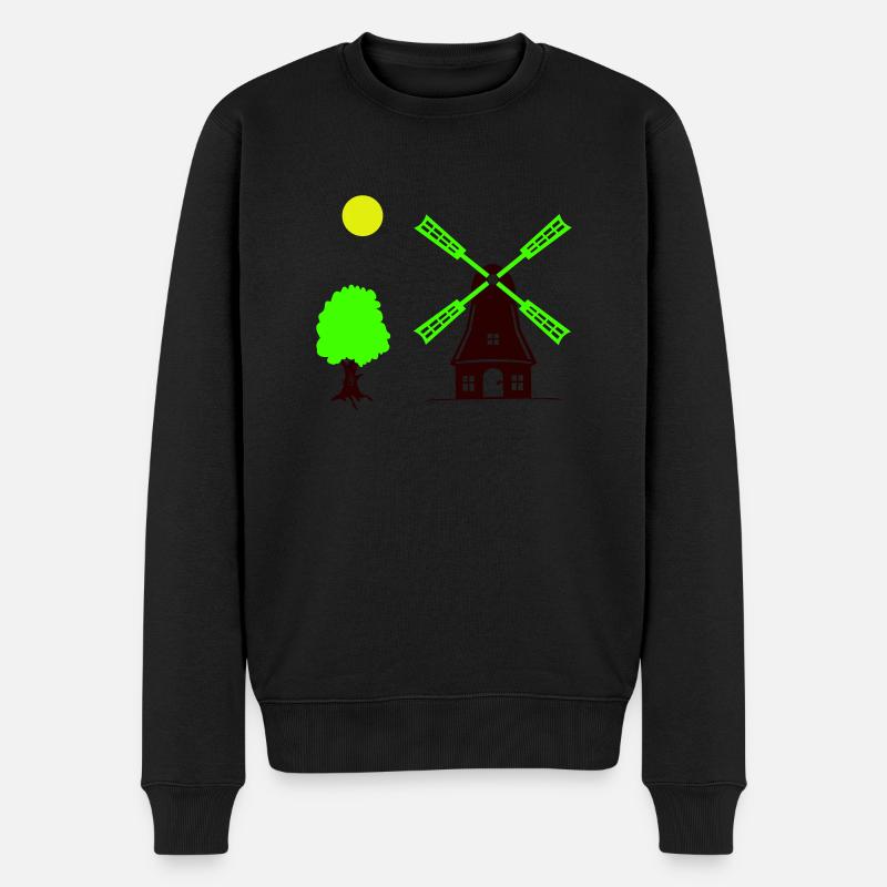 windmühle baum - Männer Premium Bio Pullover - Schwarz