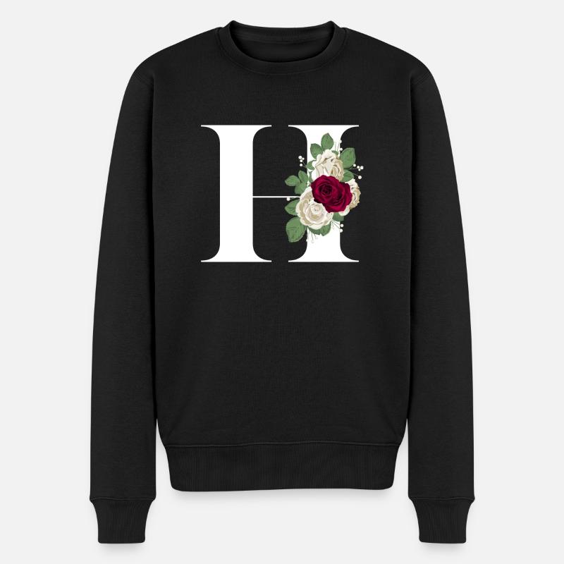 lettre H fleuris - Pull Premium bio Homme - noir