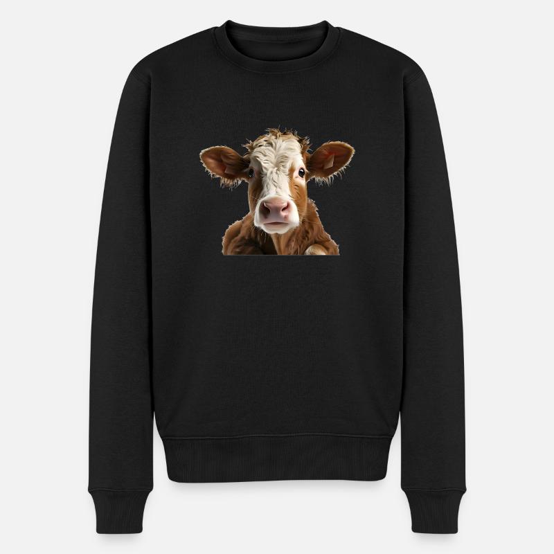 Junges Kuhkalb - Männer Premium Bio Pullover - Schwarz