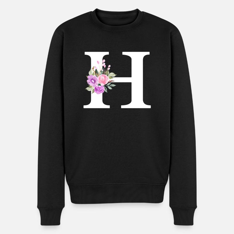 Lila Blumenbuchstabe h - Männer Premium Bio Pullover - Schwarz