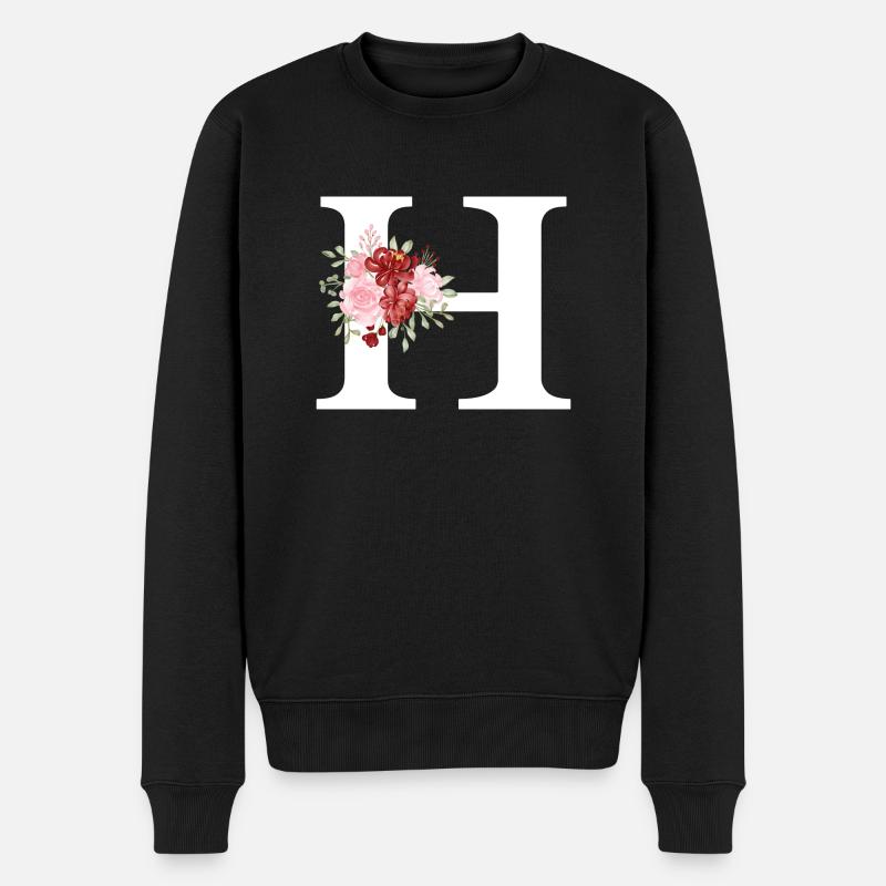 Roter Blumenbuchstabe H - Männer Premium Bio Pullover - Schwarz