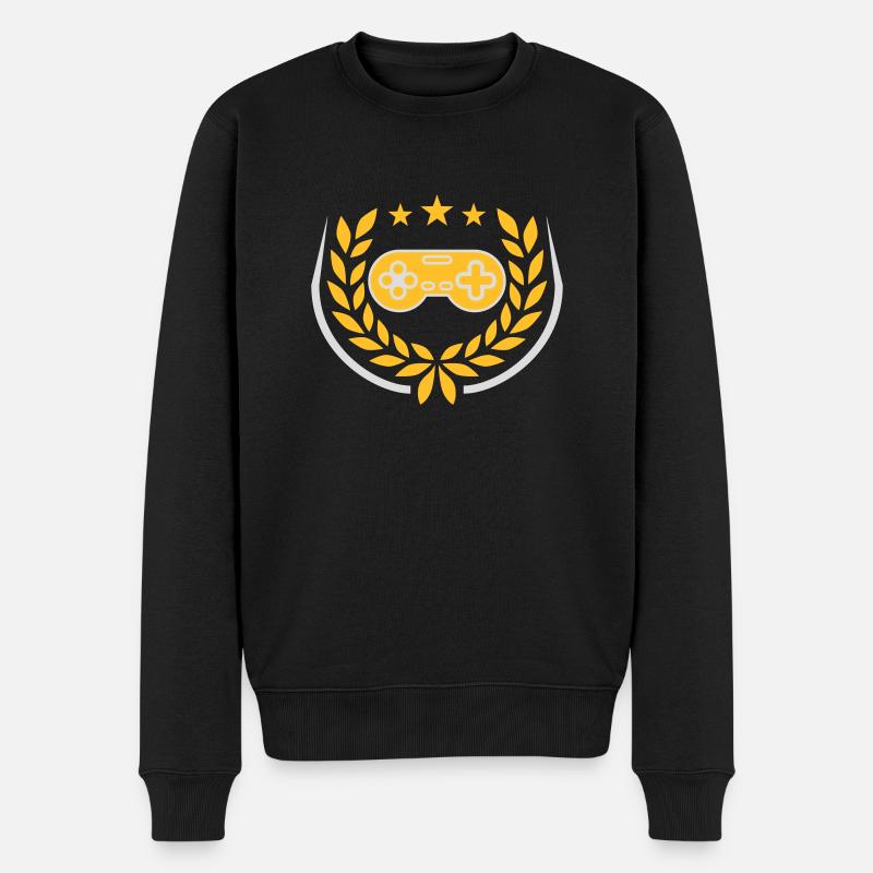 Lorbeerkranz Retro Gamer Controller - Männer Premium Bio Pullover - Schwarz