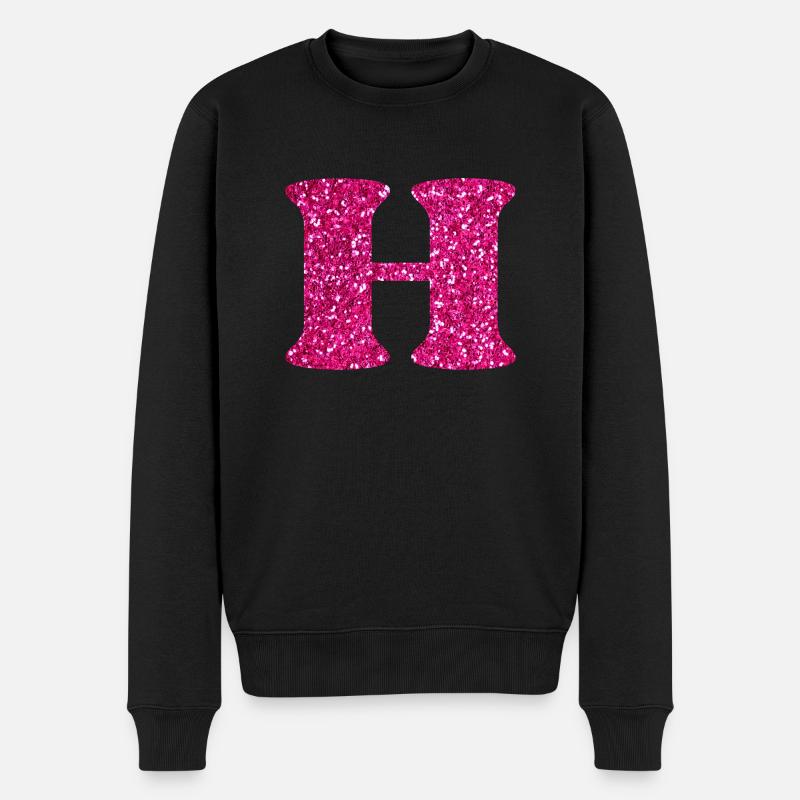 Buchstabe h rosa glitzernd - Männer Premium Bio Pullover - Schwarz