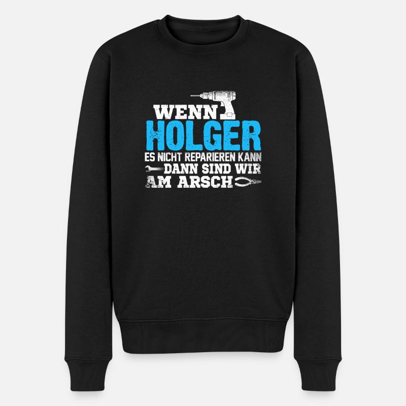 HOLGER - kann es reparieren - Männer Premium Bio Pullover - Schwarz