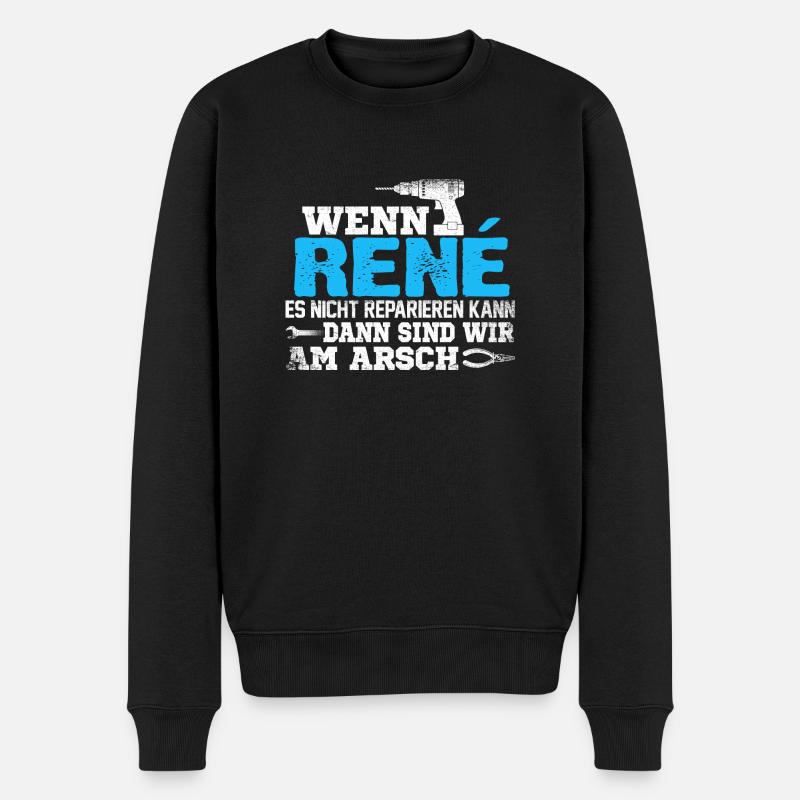 RENÉ - kann es reparieren - Männer Premium Bio Pullover - Schwarz