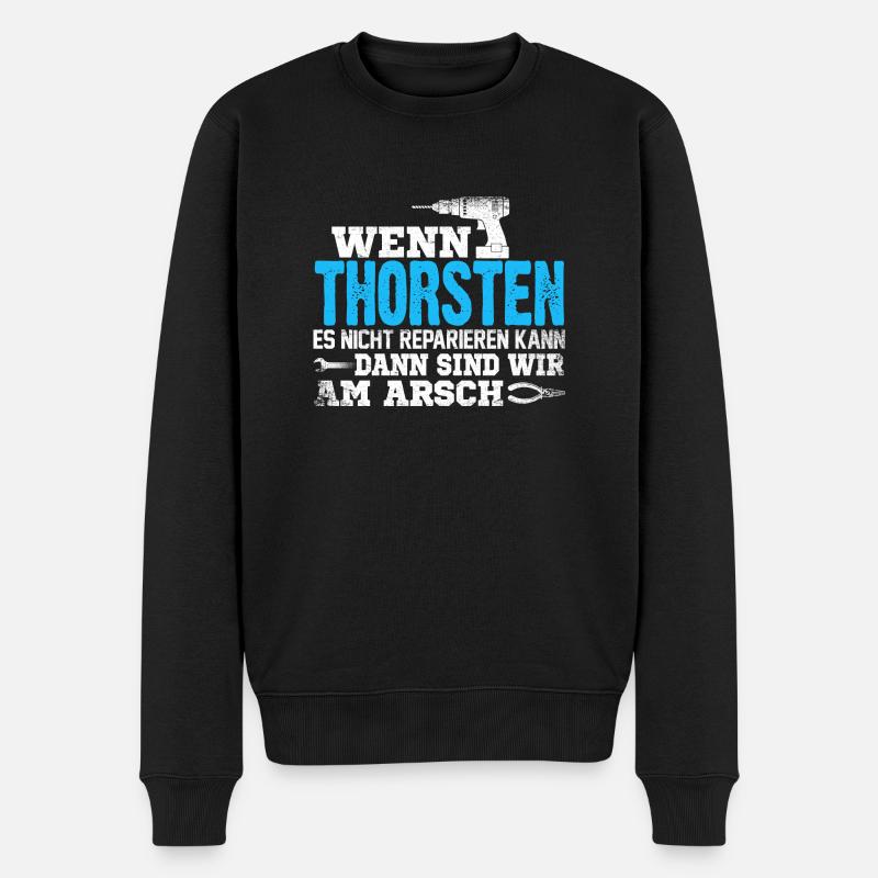THORSTEN - kann es reparieren - Männer Premium Bio Pullover - Schwarz