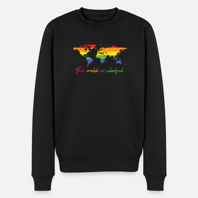 die Welt ist bunt, cooles Colordesign, engl - Männer Premium Bio Pullover - Schwarz