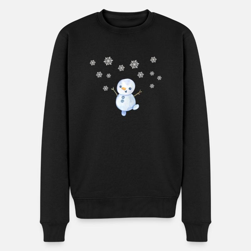 Schneemann mit Schneeflocken - Männer Premium Bio Pullover - Schwarz
