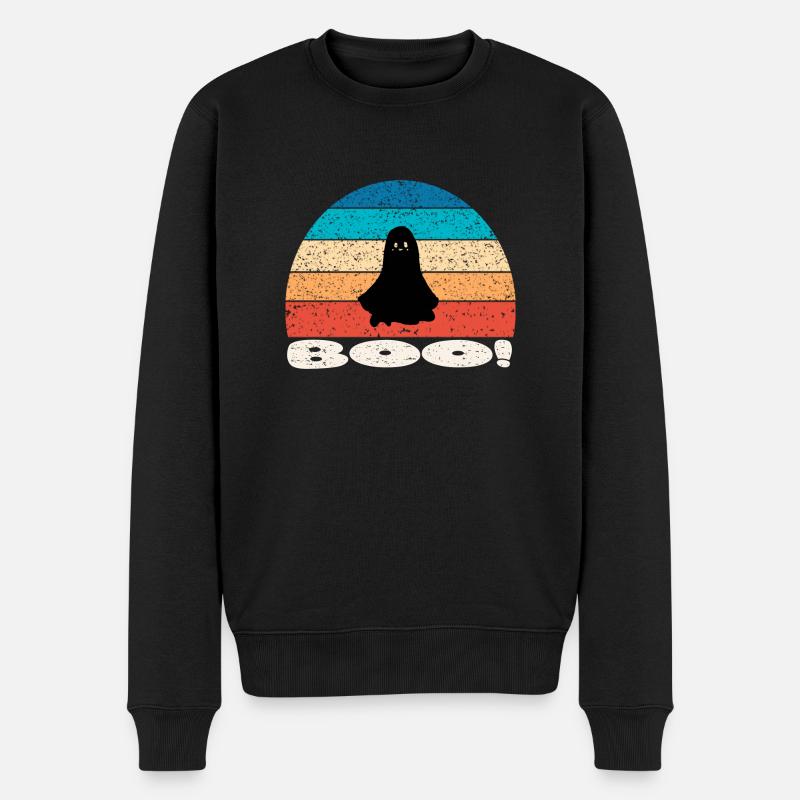 Rétro vintage coucher de soleil Halloween fantôme - Pull Premium bio Homme - noir