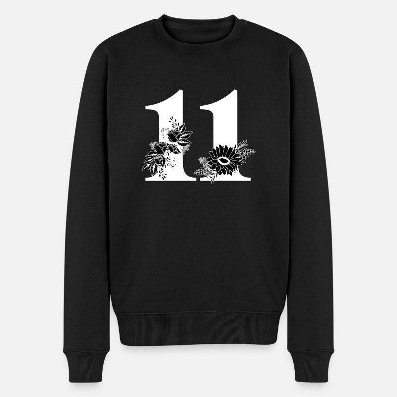 Nummer 11 Schwarze Blumen -11. Geburtstag Blumen - Männer Premium Bio Pullover - Schwarz