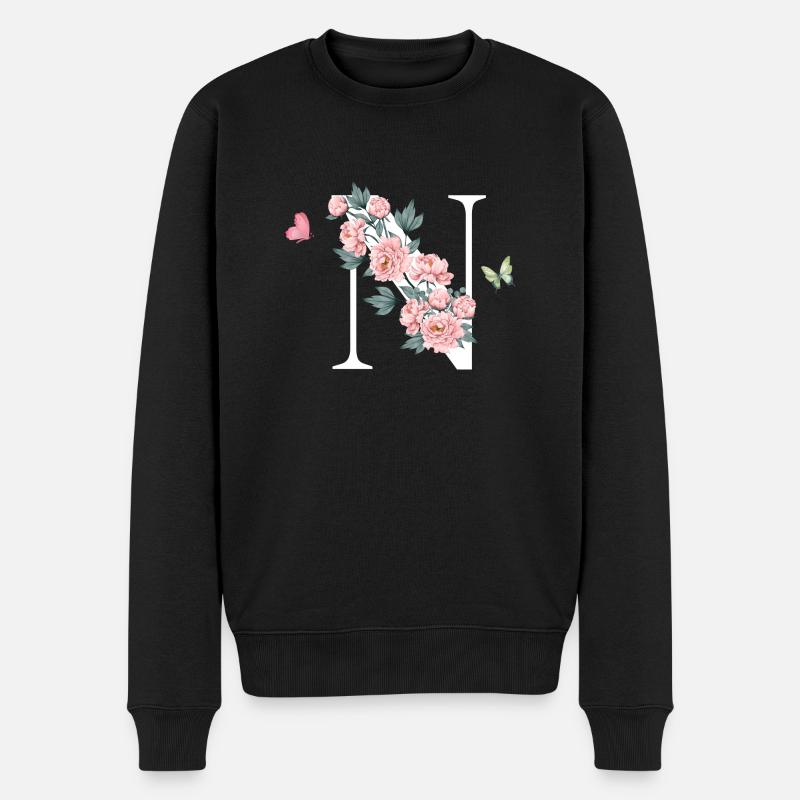 Lettre n fleurs rose - Pull Premium bio Homme - noir