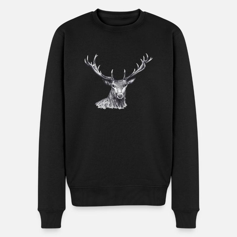 Hirsch - Männer Premium Bio Pullover - Schwarz