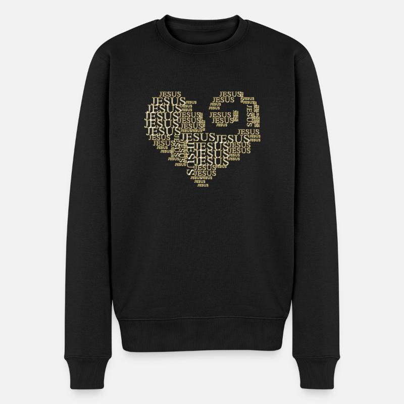 LOVE JESUS - Heart - Männer Premium Bio Pullover - Schwarz
