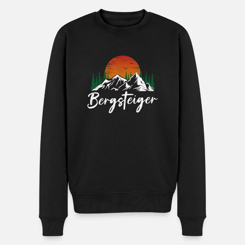 Bergsteiger Design Berg mit Sonne und Wald - Männer Premium Bio Pullover - Schwarz