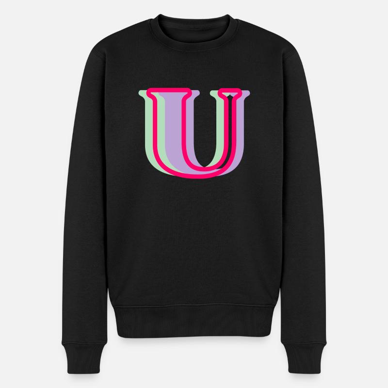 Mehrfarbiger Buchstabe u - Männer Premium Bio Pullover - Schwarz