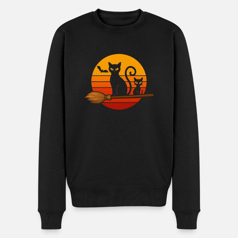 Schwarze Katze rtro Halloween - Männer Premium Bio Pullover - Schwarz