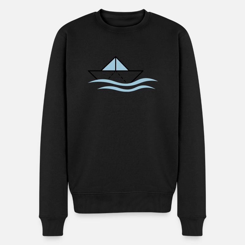 Papierschiffchen auf Wellen - Männer Premium Bio Pullover - Schwarz