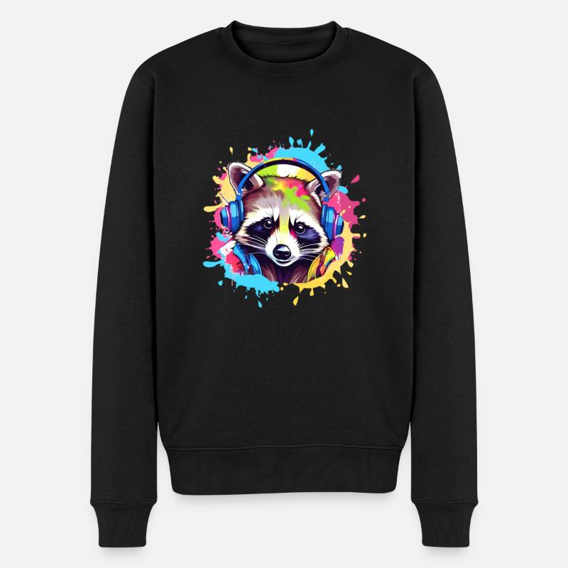 Waschbär,bunt, Malerei,kopfhörer, Graffiti - Männer Premium Bio Pullover - Schwarz
