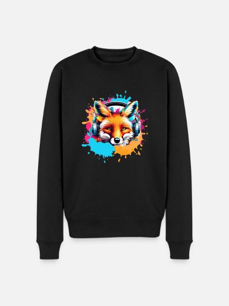 Fuchs,bunt, Malerei,kopfhörer, Graffiti - Männer Premium Bio Pullover - Schwarz