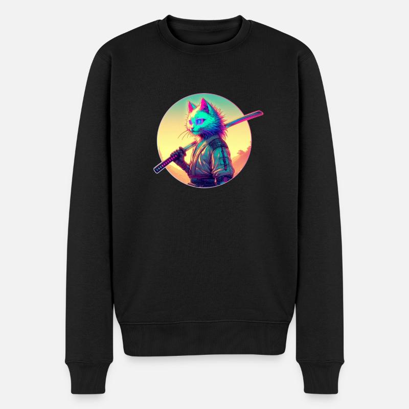 Cyberpunk Chat Samouraï Anime - Pull Premium bio Homme - noir