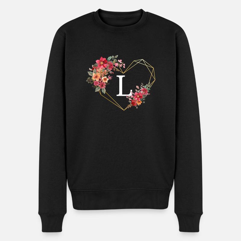 Buchstabe l florales goldenes Herz - Männer Premium Bio Pullover - Schwarz