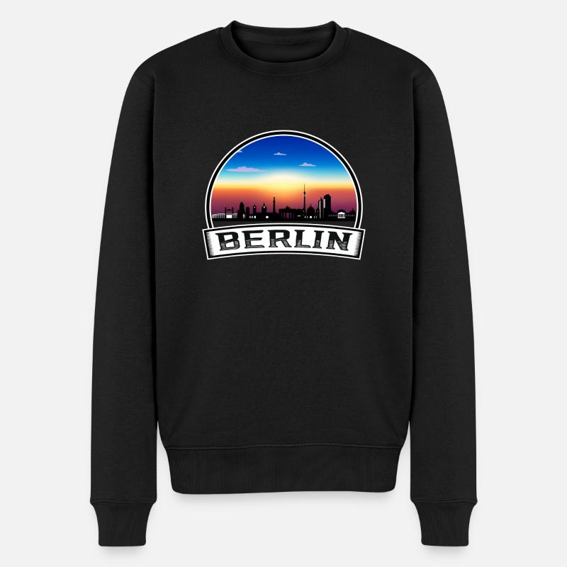 Berlin Berliner Skyline Retro Sun Schriftzug - Männer Premium Bio Pullover - Schwarz