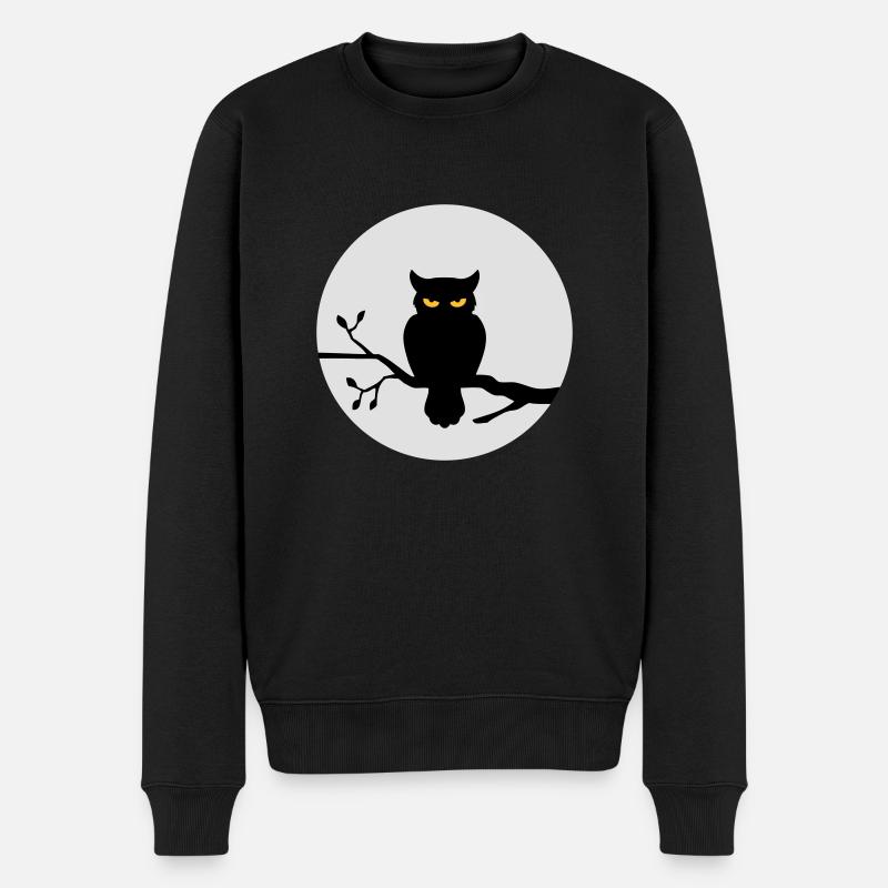 Eule im Vollmond - Männer Premium Bio Pullover - Schwarz