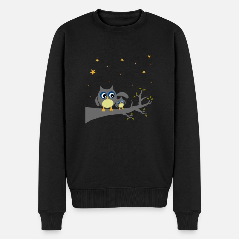 Eulen - Mama und Kind - Männer Premium Bio Pullover - Schwarz