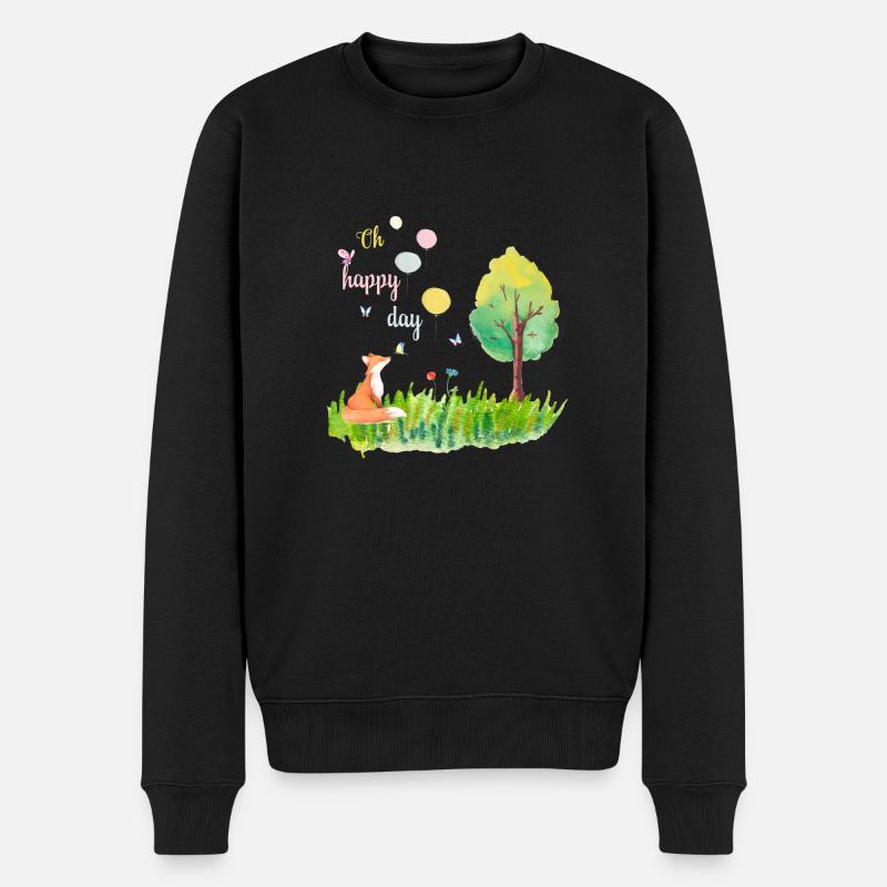 Oh happy day - Fuchs glücklich Tier - Männer Premium Bio Pullover - Schwarz